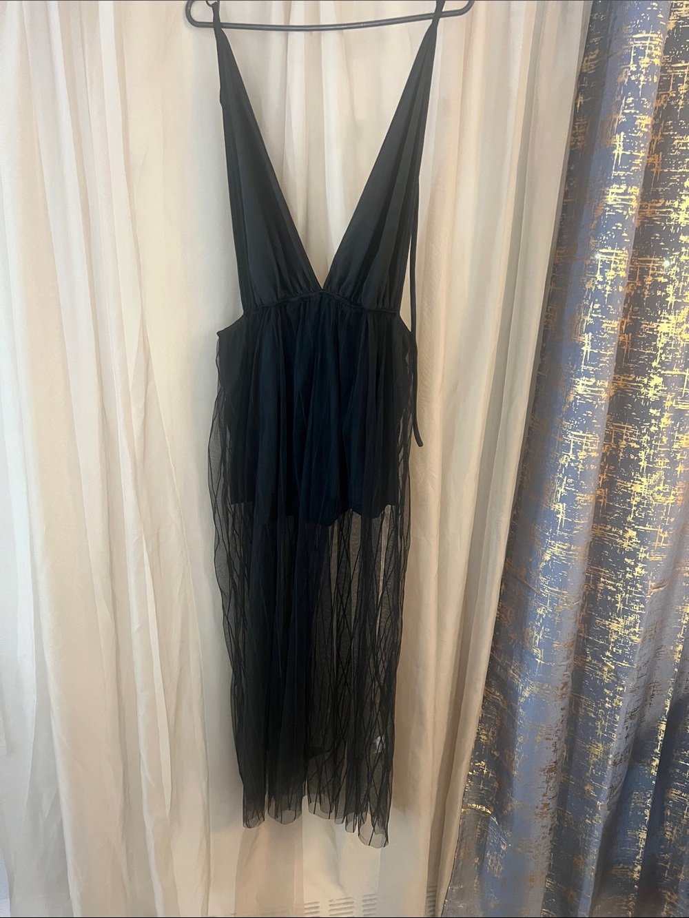 Black Sheer V-Neck Maxi Dress